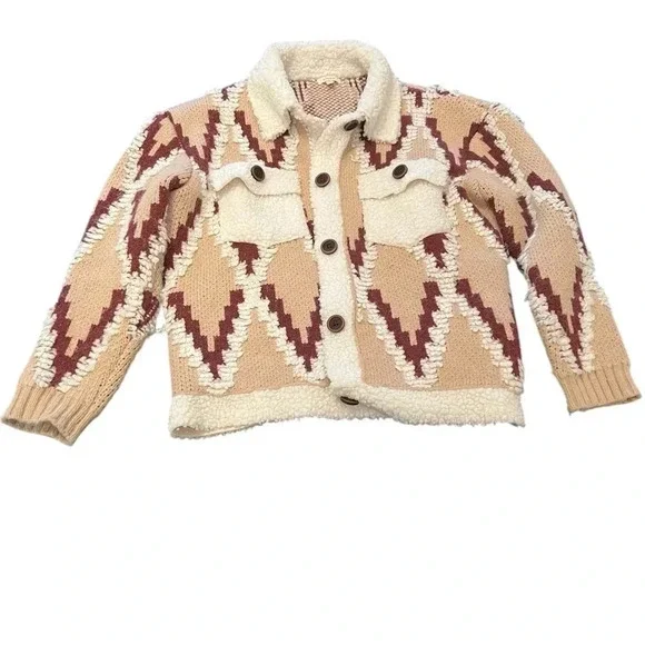 Sweeney Sherpa TrimVici Collection Jacket Sweater with Buttons women size small - Picture 3 of 11